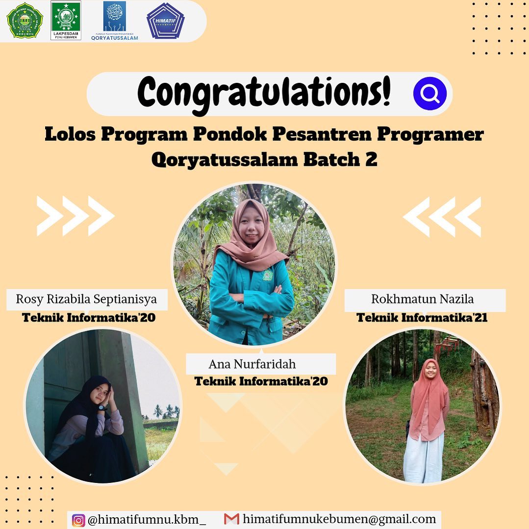 Langkah Nyata Menuju Talenta Digital, Tiga Mahasiswi TI UMNU Kebumen Lolos Program Programmer Batch 2